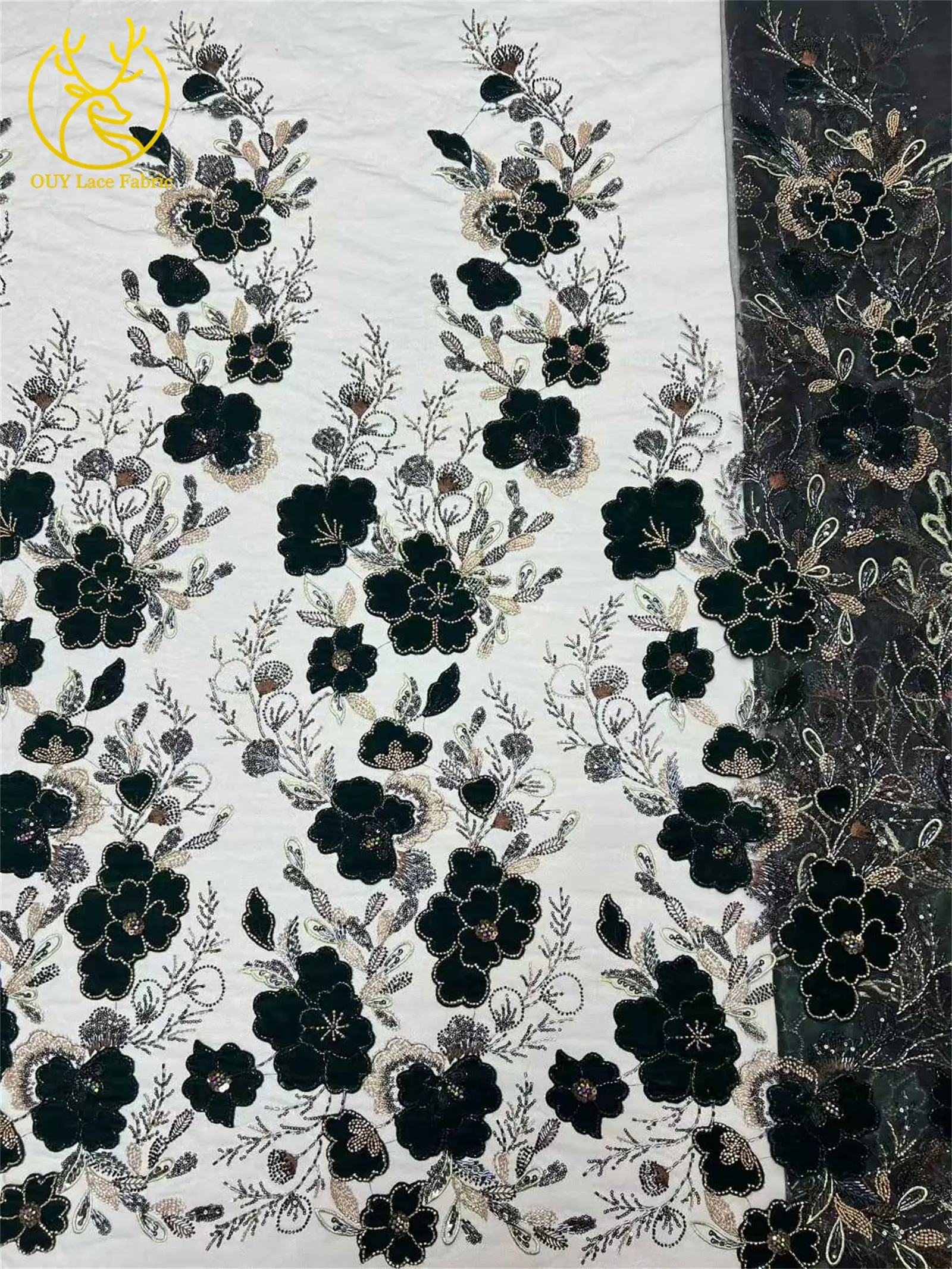 Neues Design Samt-Pailletten-bestickter Spitzenstoff 2026 Hochwertiger afrikanischer Perlen-Spitzenstoff Brautparty Hochzeitskleid Kleid – Detail 11