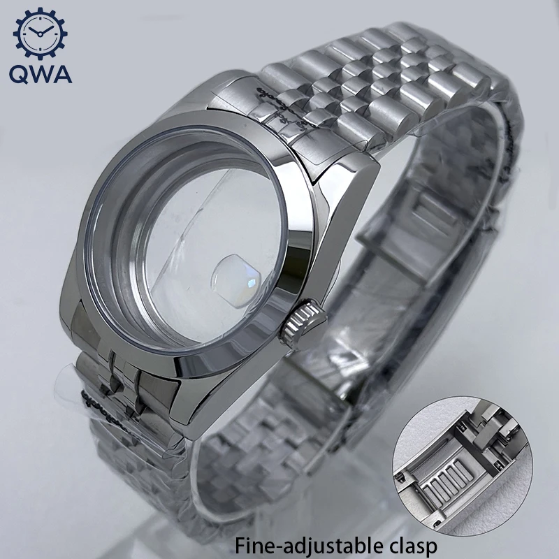 QWA NH35 36 مللي متر/39 مللي متر Datejust الفضة الياقوت ساعة زجاجية مع الرئيس/اليوبيل صالح NH35/NH36 ساعة يد تعمل بالحركة اكسسوارات