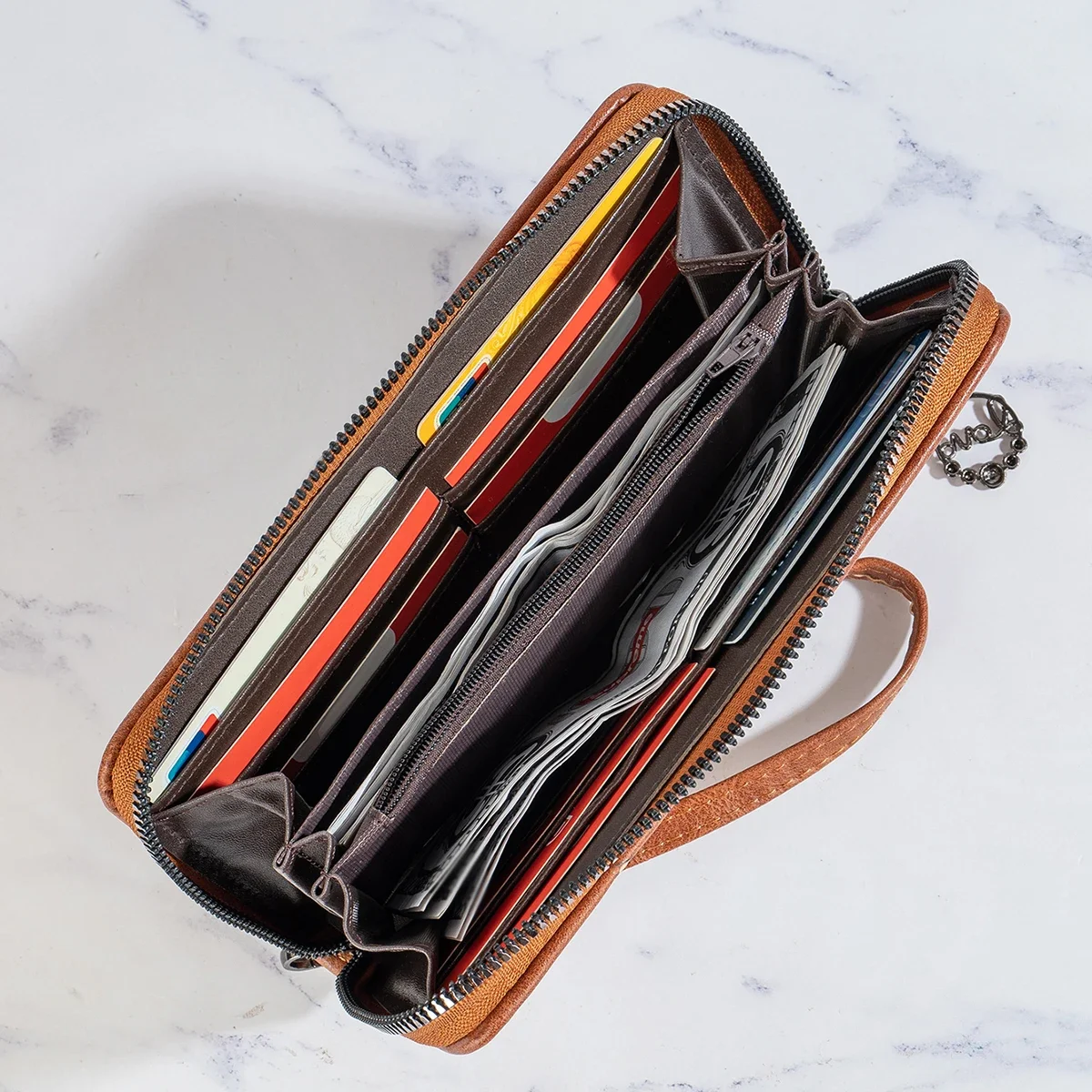 محفظة جلد عتيقة بسحاب معجون شجرة ، مخلب متعدد البطاقات ، حقيبة هاتف محمول ، محفظة بنمط طويل ، جديد