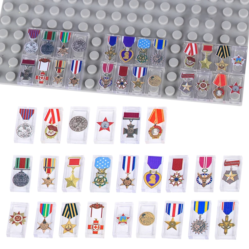 WW2 Military Medal Printing Building Blocks U.S. British Soviet Soldier Figures Weapon Warrior Helmet Clothing Bricks Toys Gifts