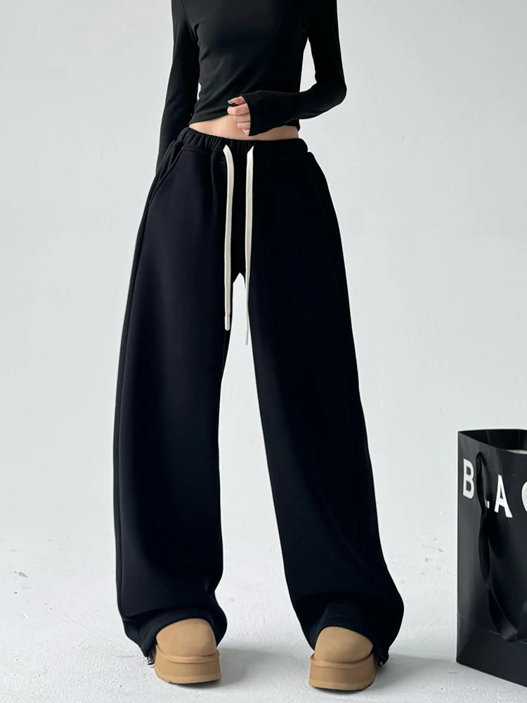 Pantalones de pierna ancha de cintura alta para mujer, pantalones de pierna recta deportivos informales holgados y drapeados de invierno