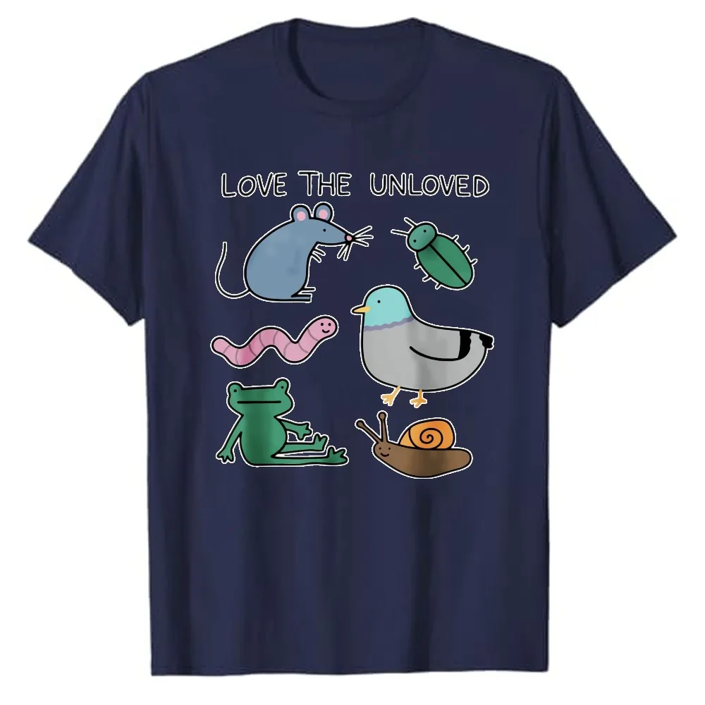 Love The Unloved Cute Cartoon Creatures Graphic T‑Shirt Casual Cotton Tees Rat Worm Frog Snail Bird Bug Colorful Animal Art Tops