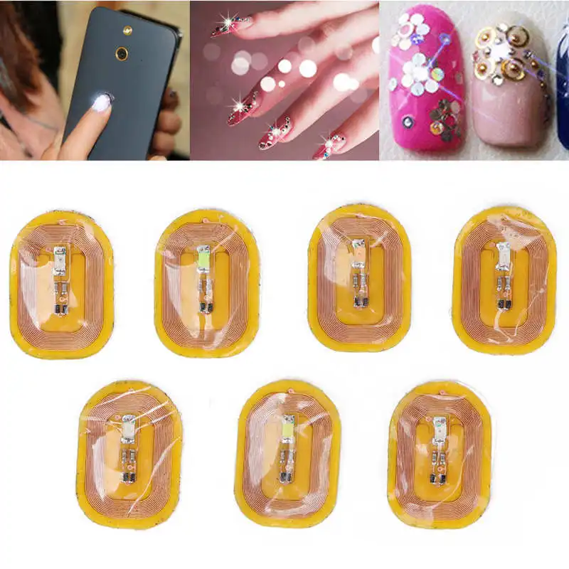 7Pcs NFC Lighting Nail Art Stickers Different Colors Self Adhesive Intelligent Nail Stickers Light Flash Nail Art Tool NFC Chip