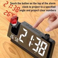 Smart Rechargeable Alarm Clock  Ceiling Projection HD LED Digital Display Temperature Sensor 180° Adjustable Night Light for Bed