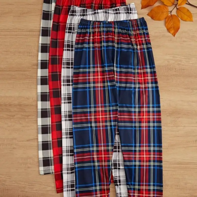 Miękki, dzianinowy komplet damski z poliestru w kratę, 4-częściowy, wygodny, profesjonalny damski garnitur spodniowy, kolekcja zimowa.