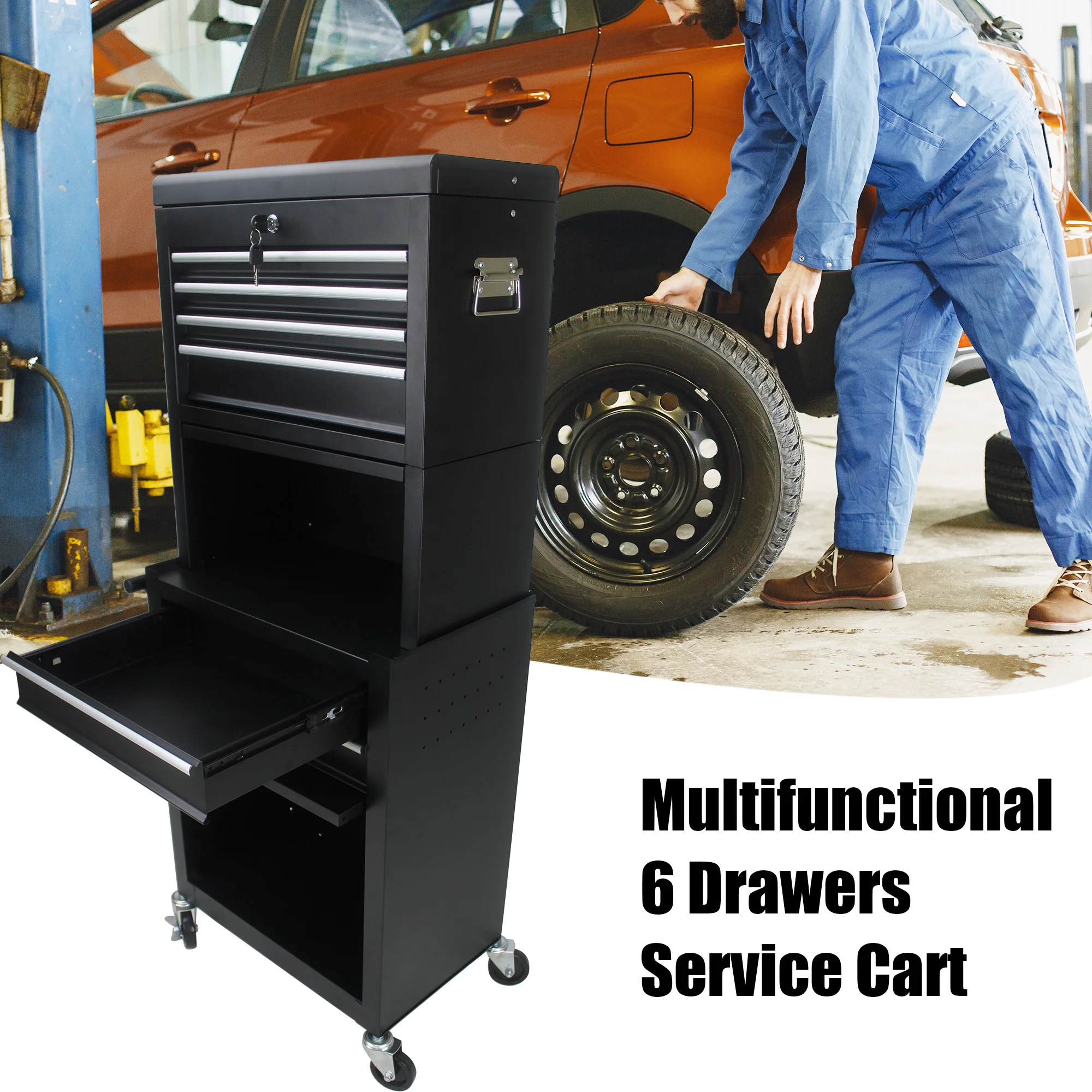 High Capacity Rolling Tool Chest with Wheels and Drawers, 6-Drawer Tool Storage Cabinet