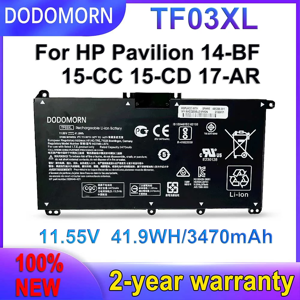 

DODOMORN New TF03XL Battery For HP Pavilion 15-CC 14-bf033TX 14-bf108TX 14-bf008TU HSTNN-UB7J TPN-Q188 TPN-Q189 TPN-Q190 Q191