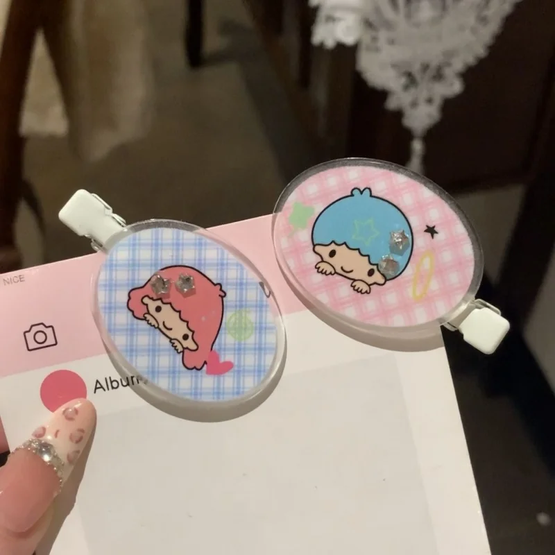 الكرتون سانريو ليتل التوأم نجوم القطع الناقص منقوشة الاكريليك دبوس الشعر طالب الانفجارات Traceless bb مشبك شعر الشعر الديكور الفتاة هدية