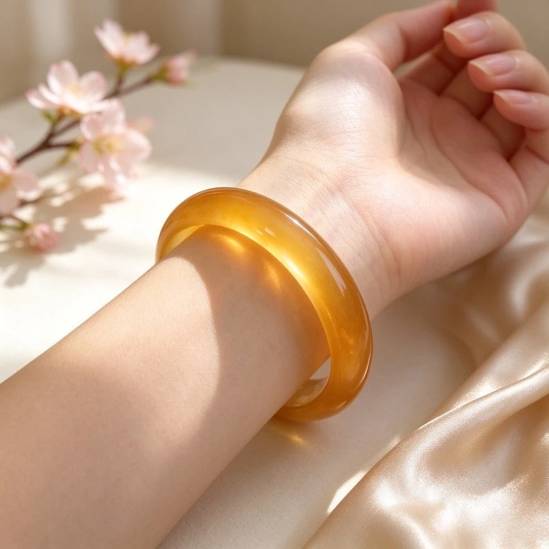 Natural High Ice Yellow Flat Bar Bracelet, Elegant and Generous Daily Jade Bracelet