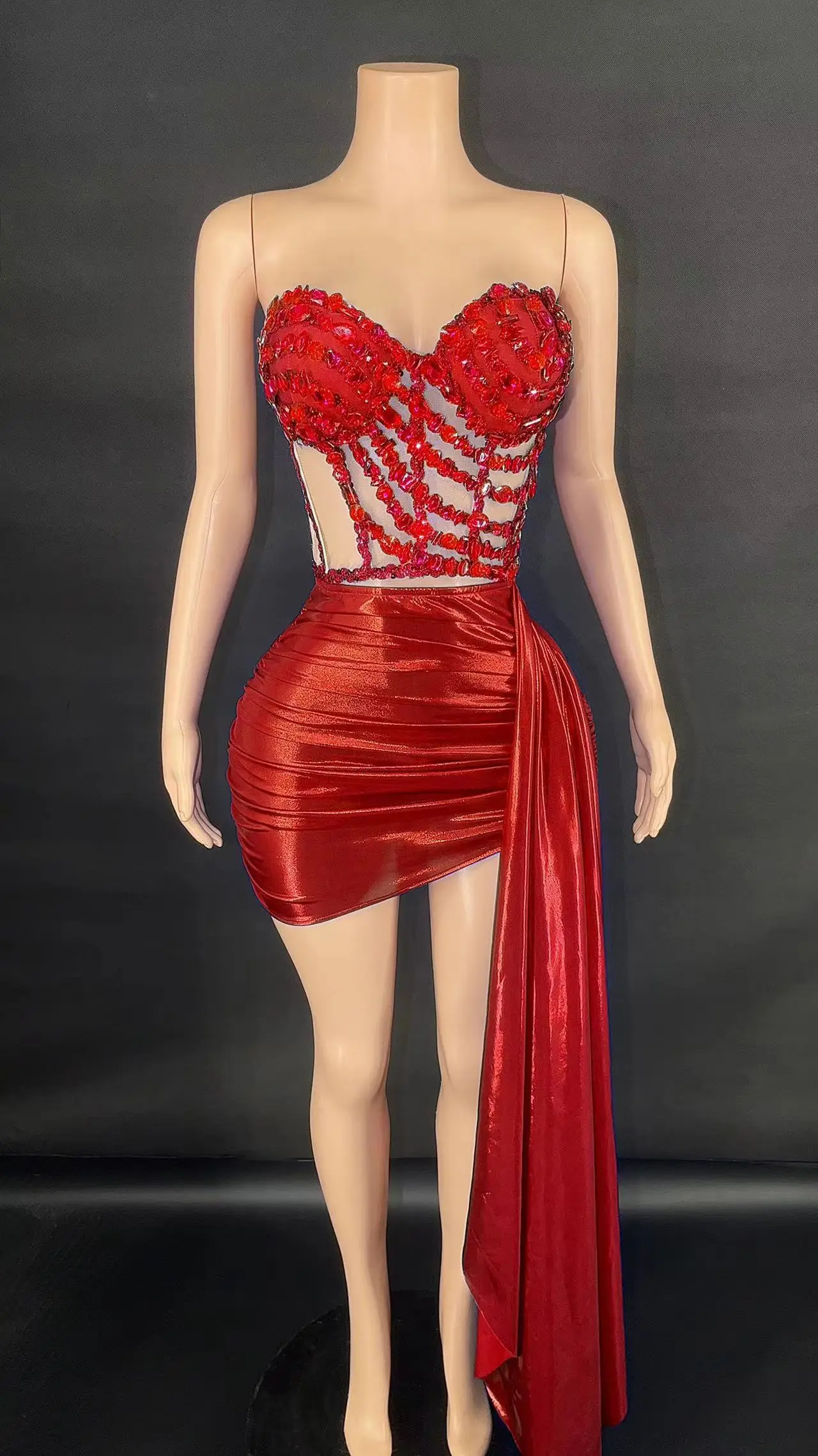 Estoque sexy strass vestido curto 2 peças conjunto para mulheres cristais brilhantes noite baile celebrar aniversário vestido sessão de fotos wear