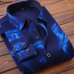 Ropa de hombre de alta calidad 2025, camisa gruesa y cálida de manga larga para hombre, Tops a la moda para hombre, camisas versátiles bonitas con estampado, camisas formales