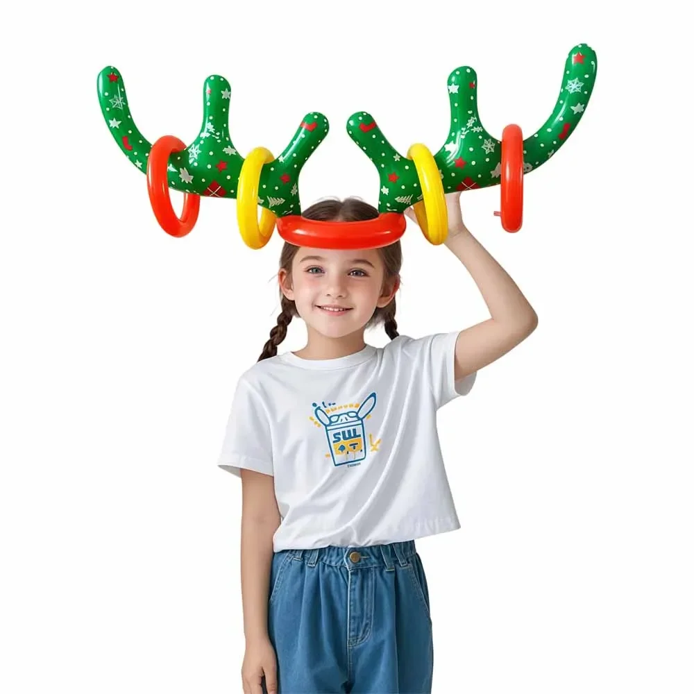 

Christmas Inflatable Reindeer Antlers Ring Toss Game – Funny Party Hat Throwing Rings Toys for Kids & Adults