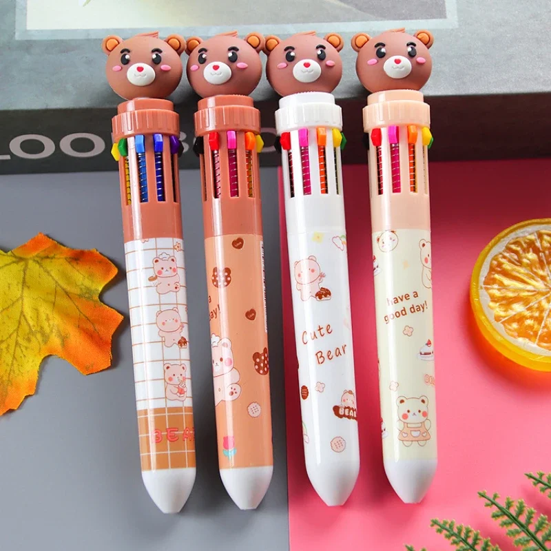 

24PCS Cartoon Bear 10-color Ballpoint Pen Lovely Stationery Student Writing Tool Color Touch 10-color Ballpoint Pen Wholesale