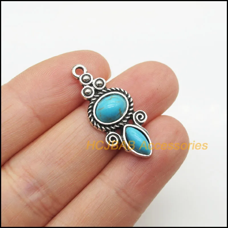 New Antiqued Silver Plated Heart Square Flower Teardrop Turquoise Charms Pendants For Gifts Jewelry