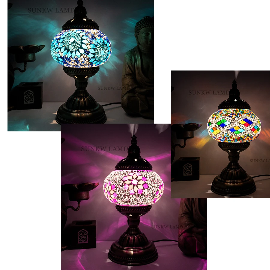 

Western Turkiye Style Mosaic Glass Atmosphere Table Lamp DIY Handmade Material Bag Horizontal Decorative Night Lamp