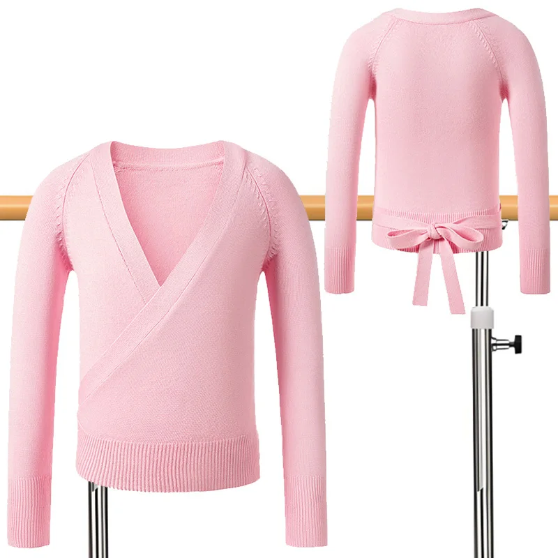    Langarm-Ballett-Tanztrikots für Mädchen mit V-Ausschnitt für Kinder und Erwachsene, Gymnastik-Tanz-Wickelpullover mit Hüftgurt, Tanzpullover