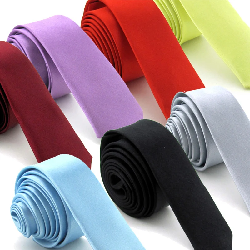 

18 Colors Super Slim Tie 5cm Satin Red Yellow Black Solid Ties Handmade Fashion Men Skinny Narrow Necktie for Wedding Party