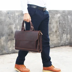 Business Casual Briefcase For Men And Women Handbag 13.3 Inch Laptop Bag Shoulder Cross Bag Crazy Horse Pu Leather Messenger Bag