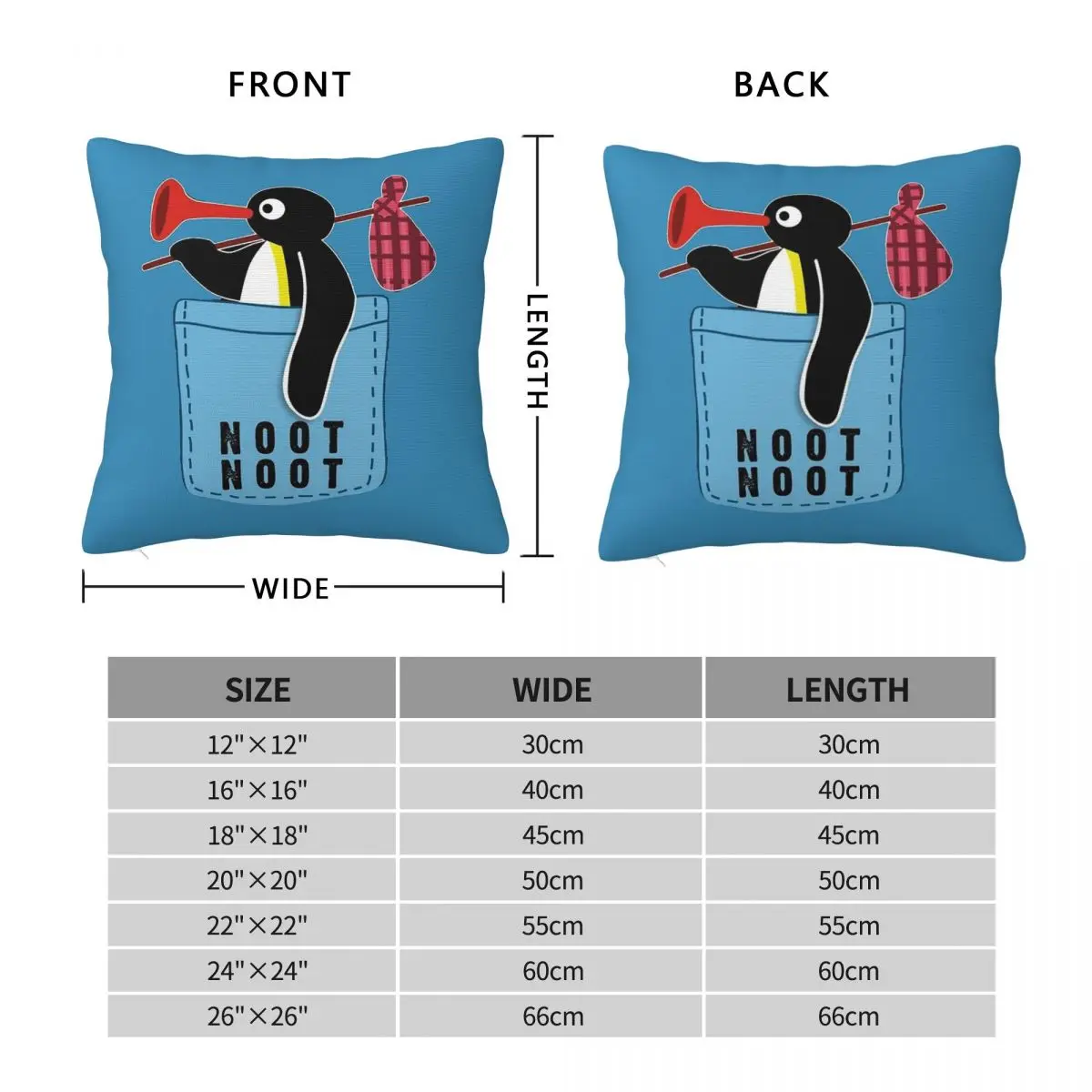 Angry Pingu Noot Noot Pocket Square Pillowcase Polyester Linen Velvet Pattern Zip Decor Sofa Cushion Cover