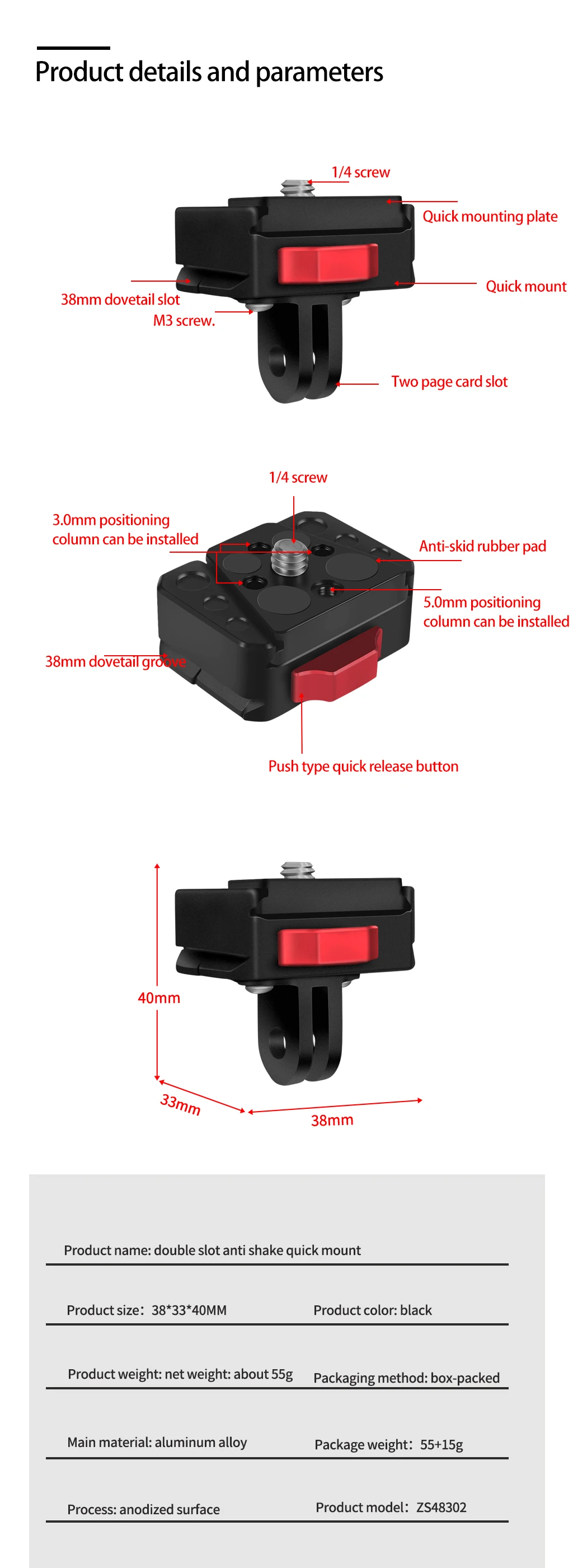 Feldmonitor Schnellspanner Schnellschalter Schiebeplatte V-Mount für Drift DJI OSMO 360 Actionkamera für 38 mm Arca-Typ-Stativ – Detail 19