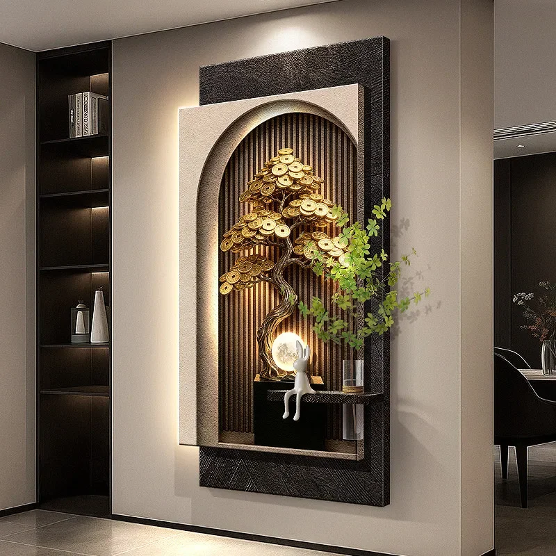 Light Luxury Stone To Operate The Entrance Decoration Painting, Wealth Tree Corridor Sandstone Mural Lamp