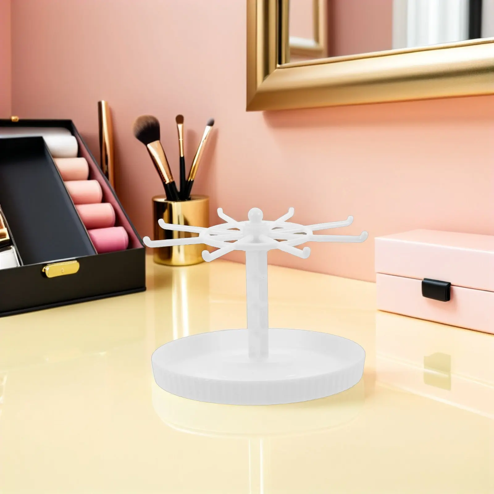 

Multi Layer Rotating Jewelry Showcase with Drawers and Hooks Ideal for Earring Collection Organization Gift Box Included