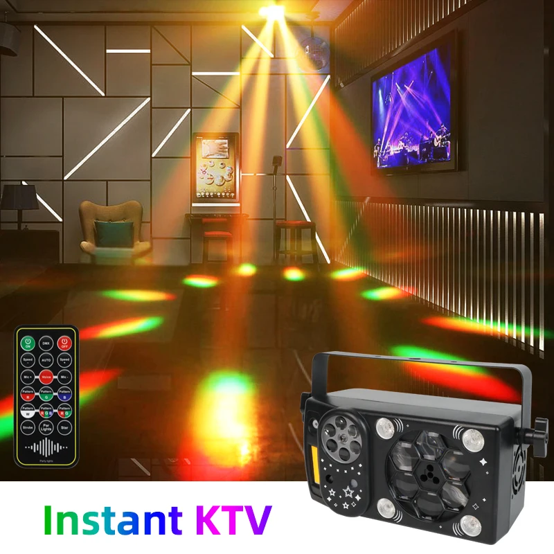 

HCWE LED Seven In One Pattern Stage Lights RGD Disco Party Light DJ Projector Family Christmas Halloween Easter Wedding Decorate