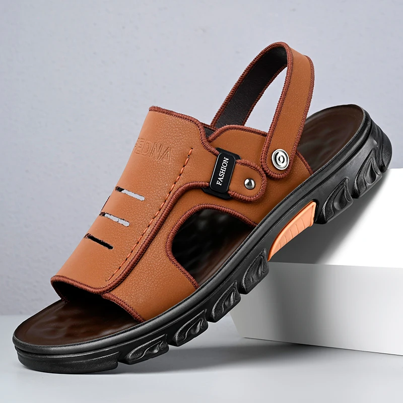 

Сандалии, летние повседневные, две пляжные туфли, кожаные тапочки, уличная повседневная обувь.