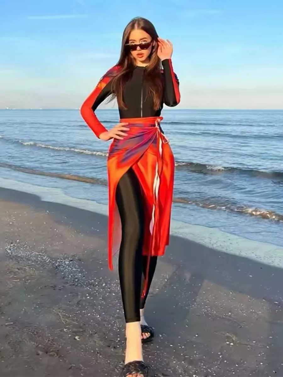 

4PCS/Set Modest Burkini Femmes Swimming Suit Muslim Swimwear Women Long Sleeve Sport Swimsuit Islamic Wear Contain Hijab