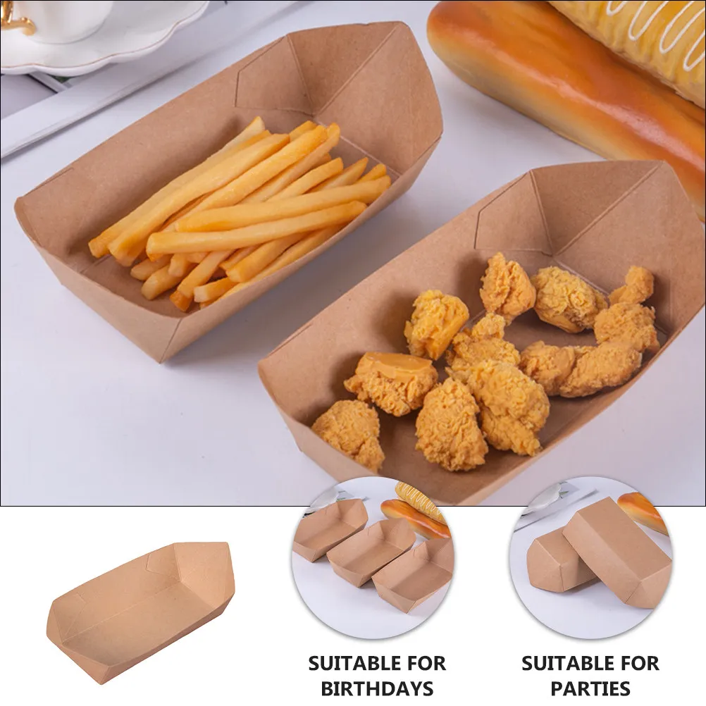 

20Pcs Sturdy Kraft Paper Food Trays Disposable Boat Basket Snack Holders for Indoor Outdoor Use French Fries Tacos Desserts
