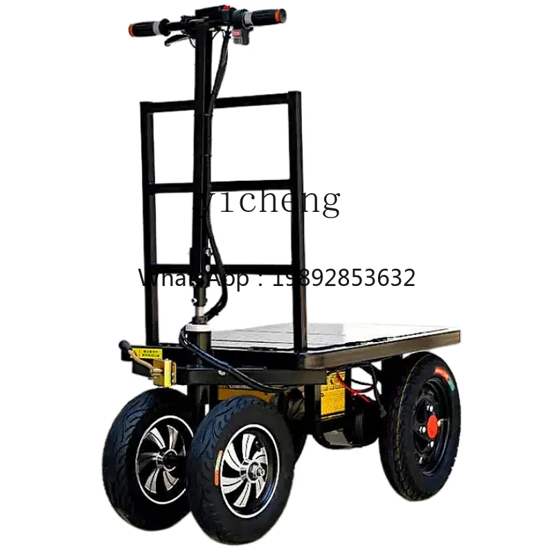 

electric flatbed truck truck construction site pulling yellow sand cement trolley four-wheel folding decoration into