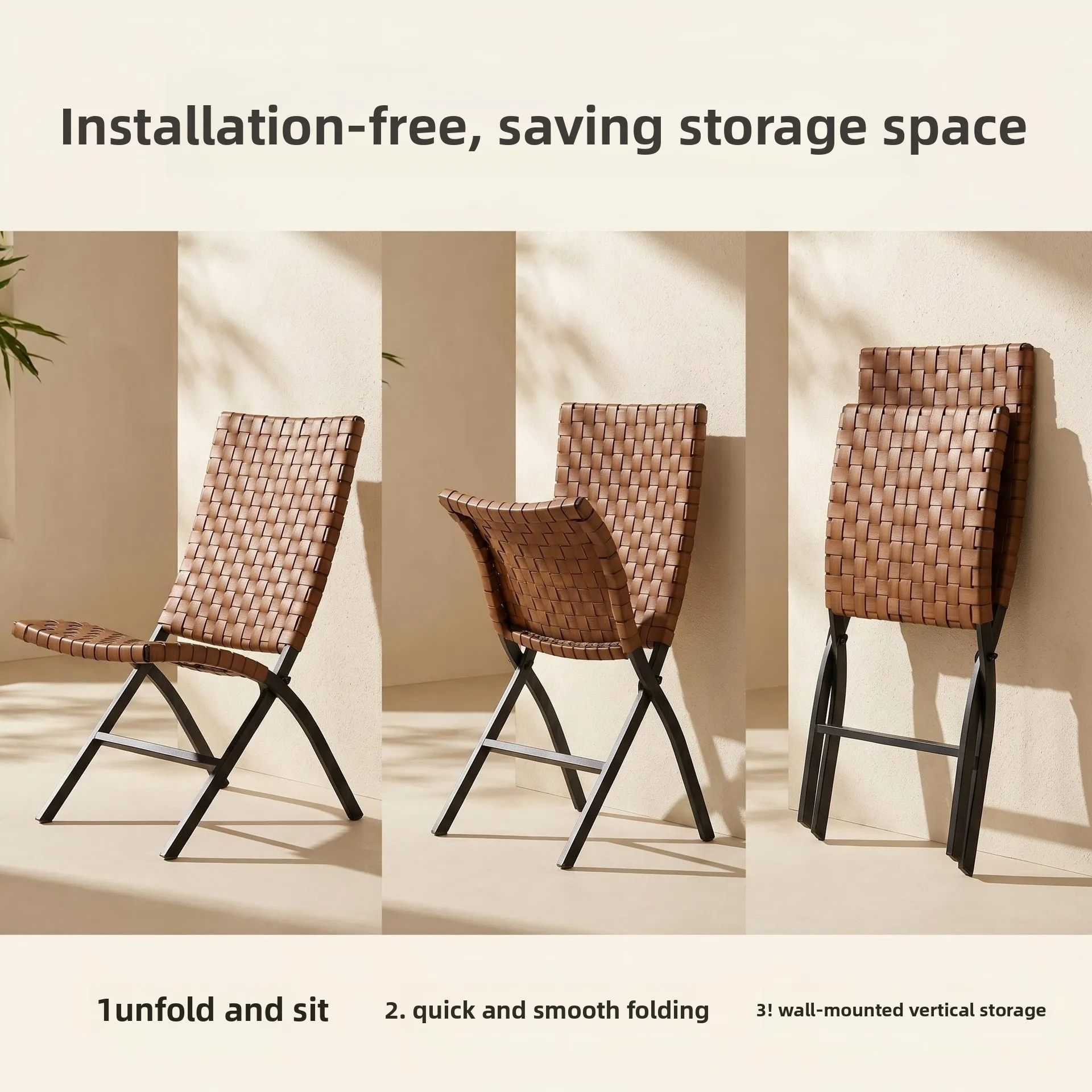 

Outdoor folding rattan chair courtyard homestay commercial waterproof leisure back chair folding leisure recliner