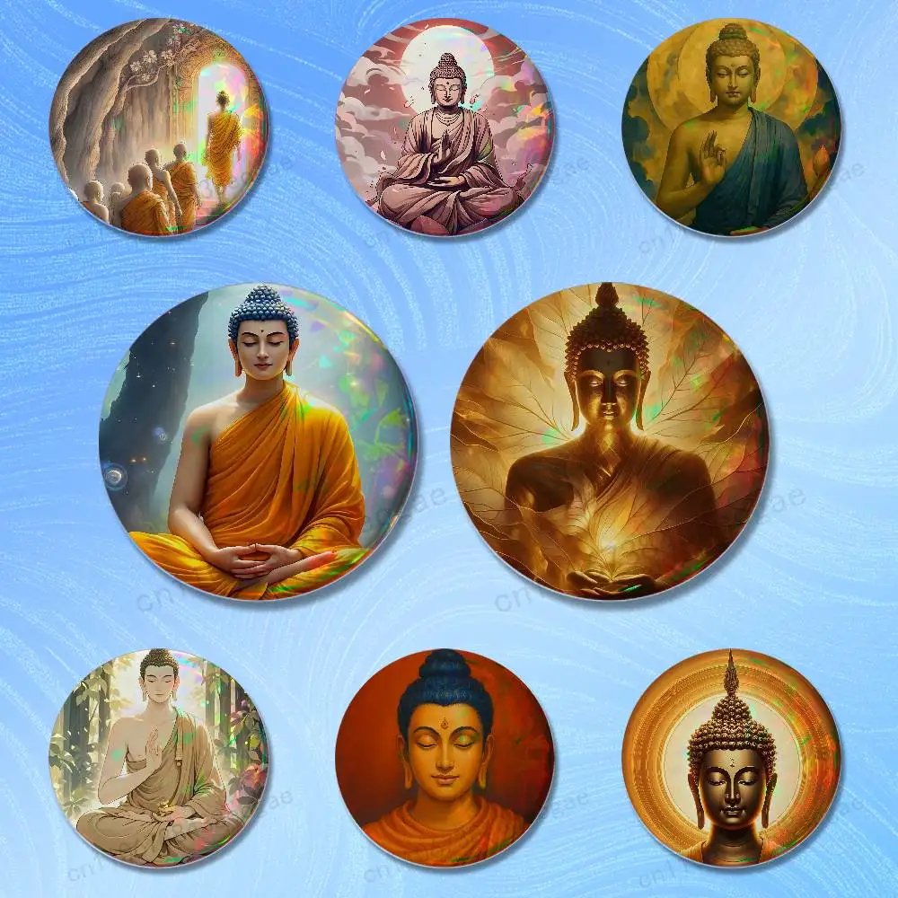 Belief Art Buddha image Badges 25 32 44 58 75 mm Round Cosplay Pin Bag Decor Fans Collect Friends Gifts Brooch Souvenir
