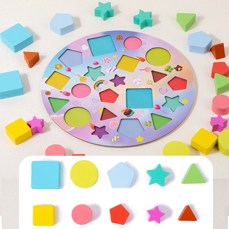Planche de correspondance de couleurs et de formes de gâteau d'anniversaire en bois, ensemble de jouets éducatifs et interactifs, puzzle en forme de couleur assortie, Montessori