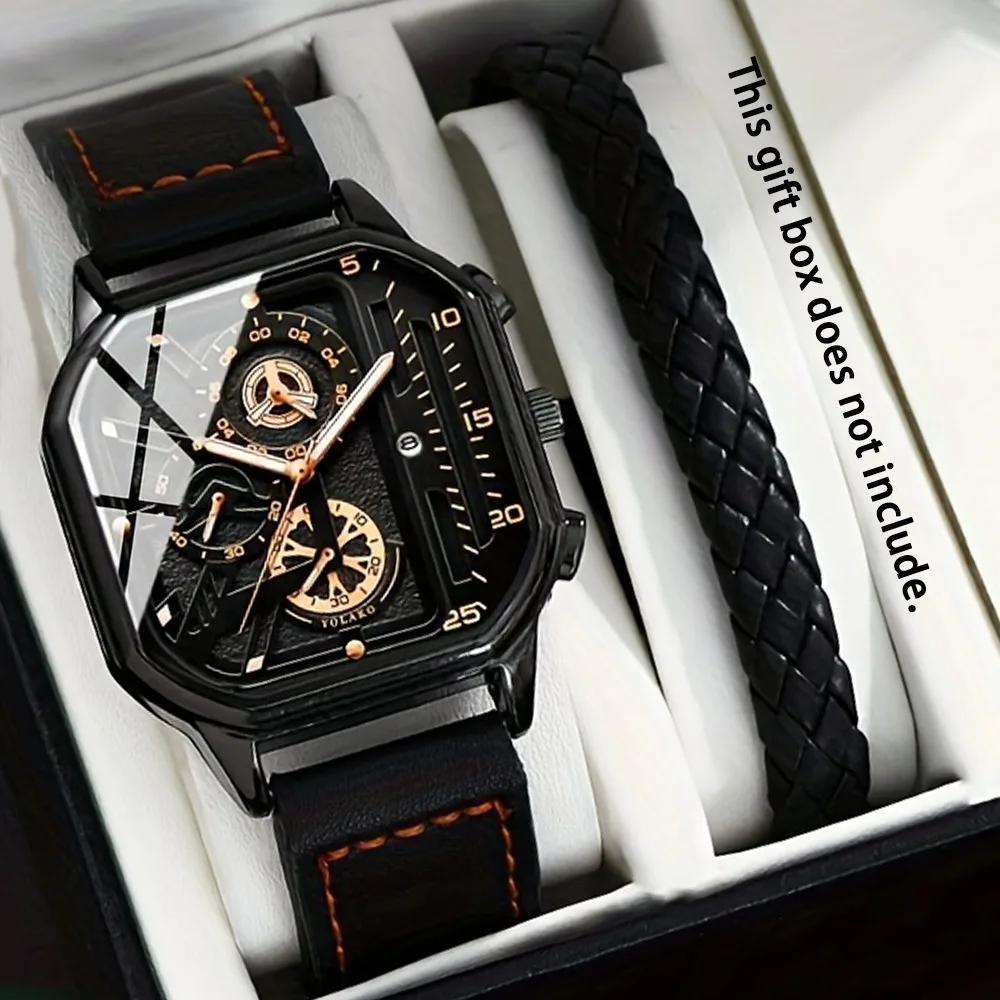 1/2 teile/satz Mode herren Uhr Set Freizeit Klassische Quarzuhr PU Leder Business Uhr Sport Armband