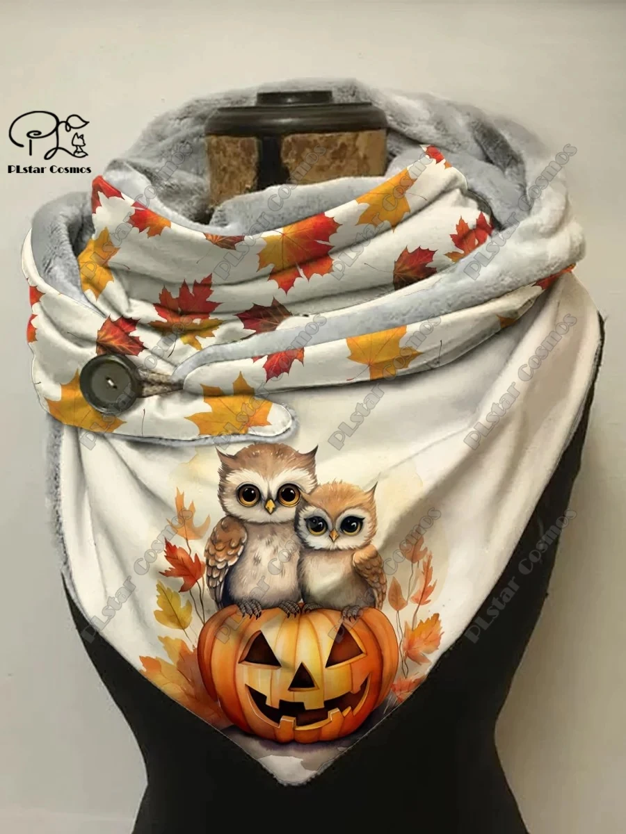 3D printed Halloween ghost skull crow pumpkin owl cat print warm shawl scarf spring and winter small triangle scarf w-1