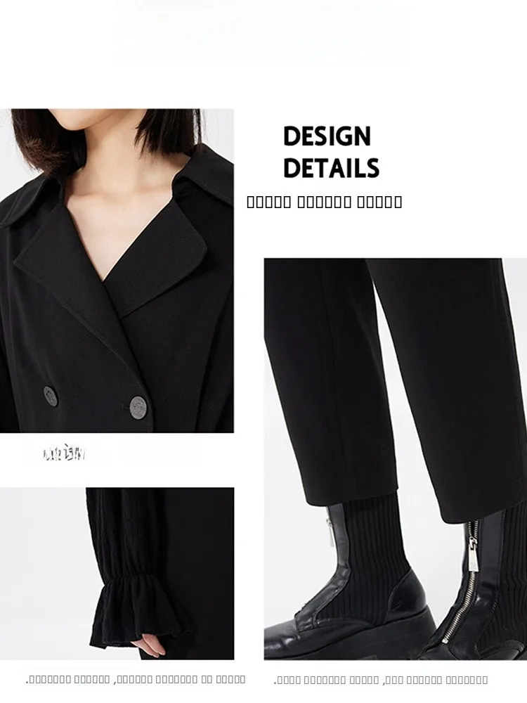 จั๊มสูทผู้หญิง แบรนด์ Ele สำหรับฤดูใบไม้ผลิและฤดูร้อน ปกเสื้อพับได้ กางเกงขายาวทรงแคปรี แฟชั่น ทรงแครอท ขาเรียว เอวสูง ใส่ได้หลากหลาย