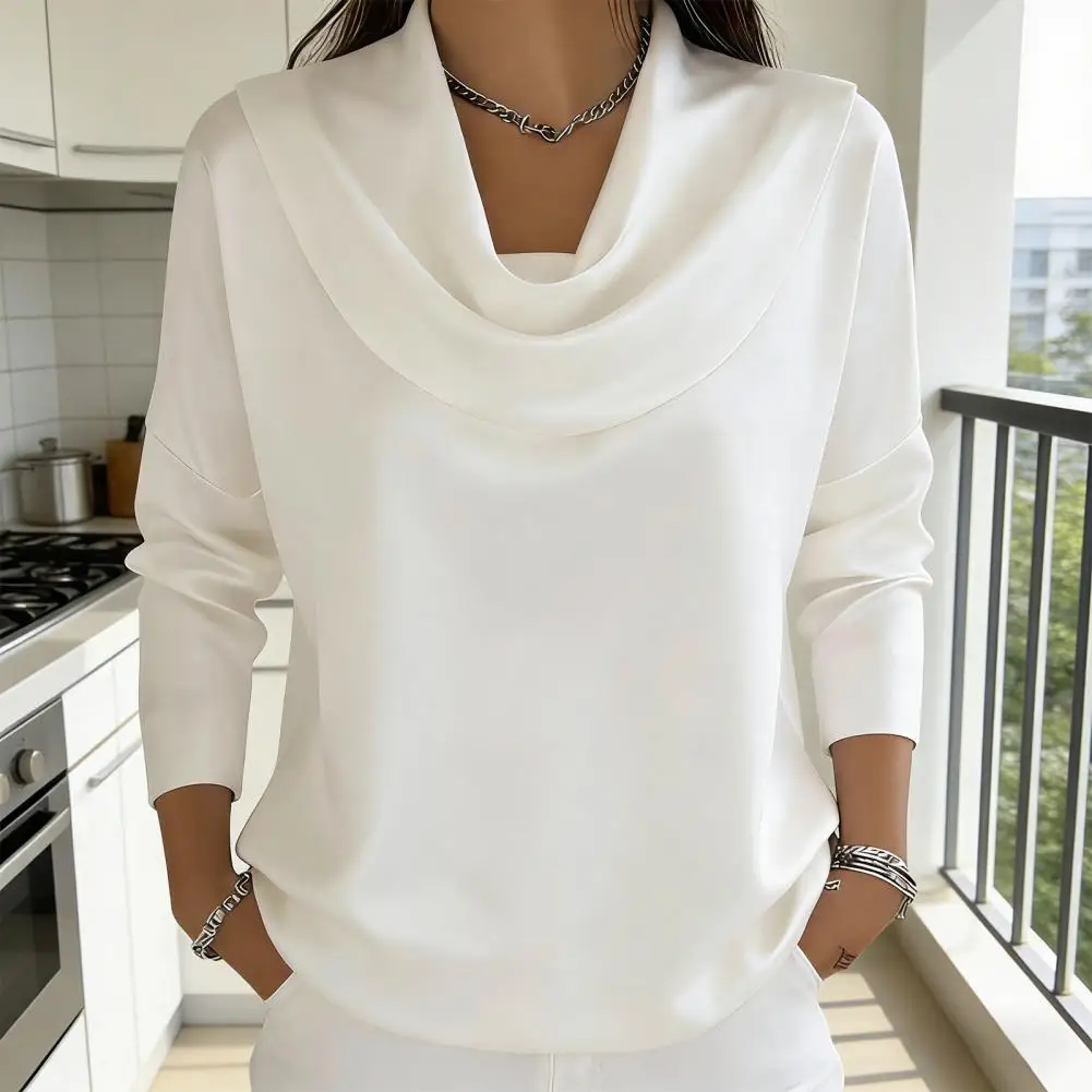 Satynowa koszula z kołnierzykiem typu swing, wiosenno-jesienna, codzienna, uniwersalna koszula z kołnierzykiem typu swing, z długim rękawem dla kobiet, wygodna koszula damska.