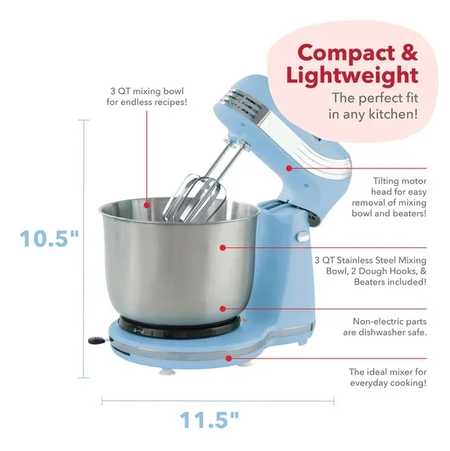 6 Speed Stand Mixer, 3 Qt - Sky Blue