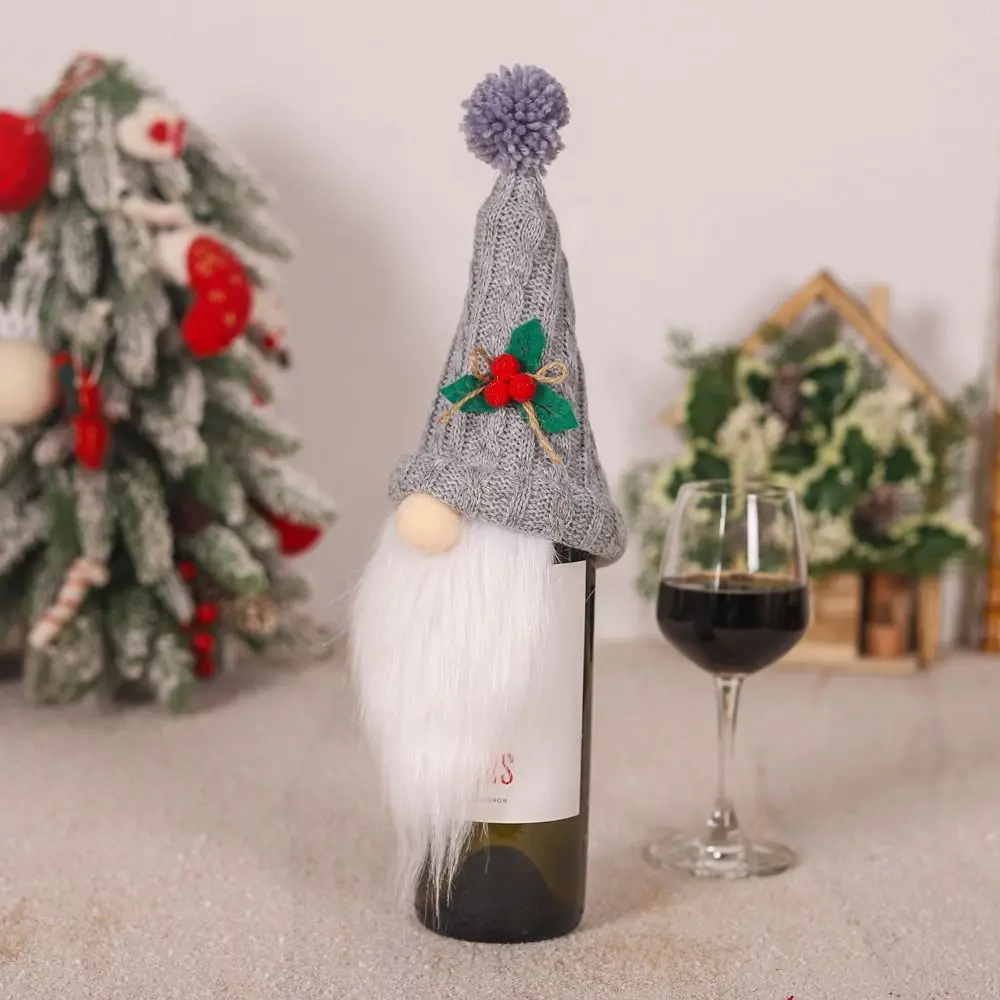 2pcs Cartoon Christmas Gift Wine Bottle Cover Knitted Exquisite Rudolf Faceless Bottle Bag Reusable Champagne Bottle Cover