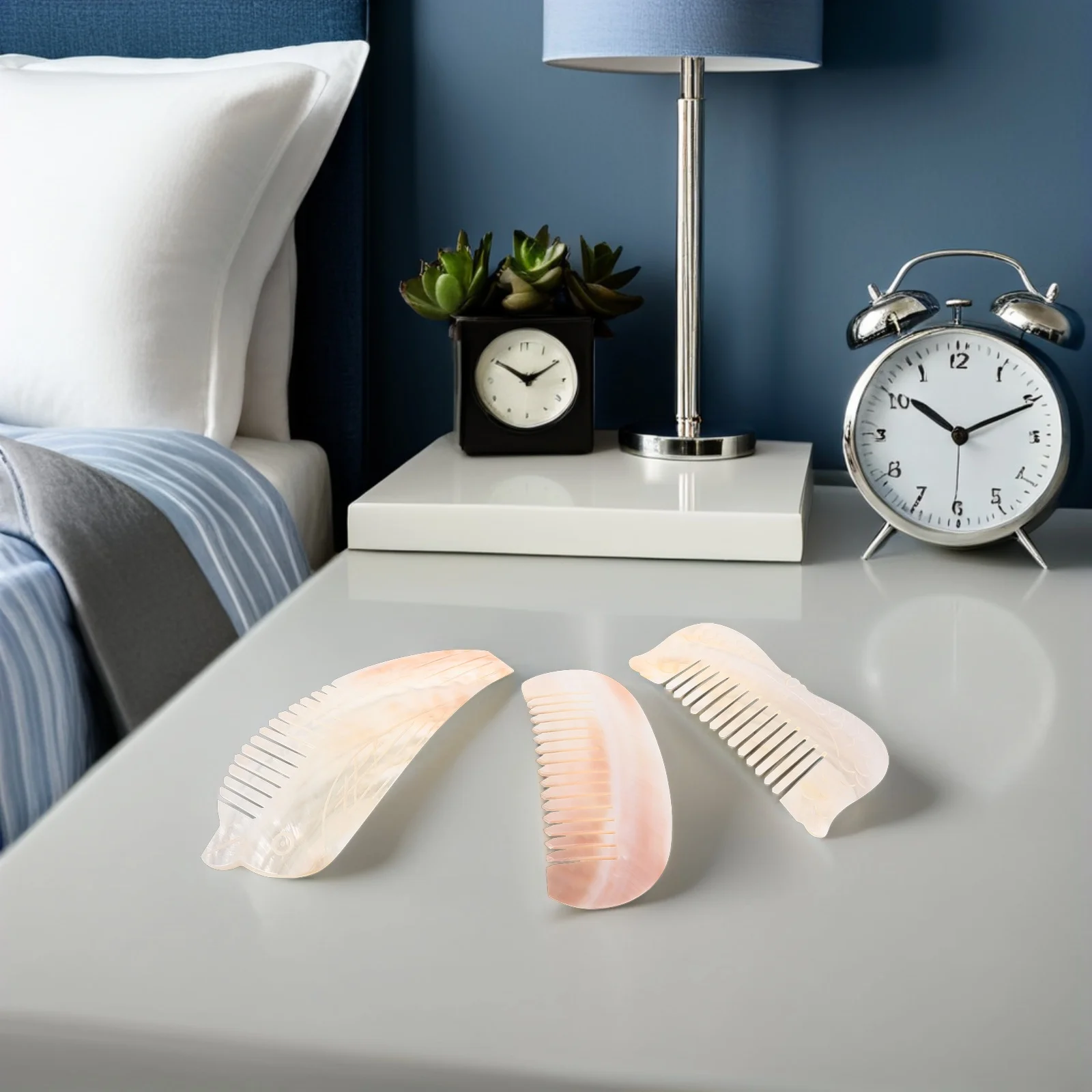 

3pcs Seashell Decorative Combs Handmade Natural Shell Hair Detangling Brushes Lightweight Mini Portable Travel Comb Fish Bird