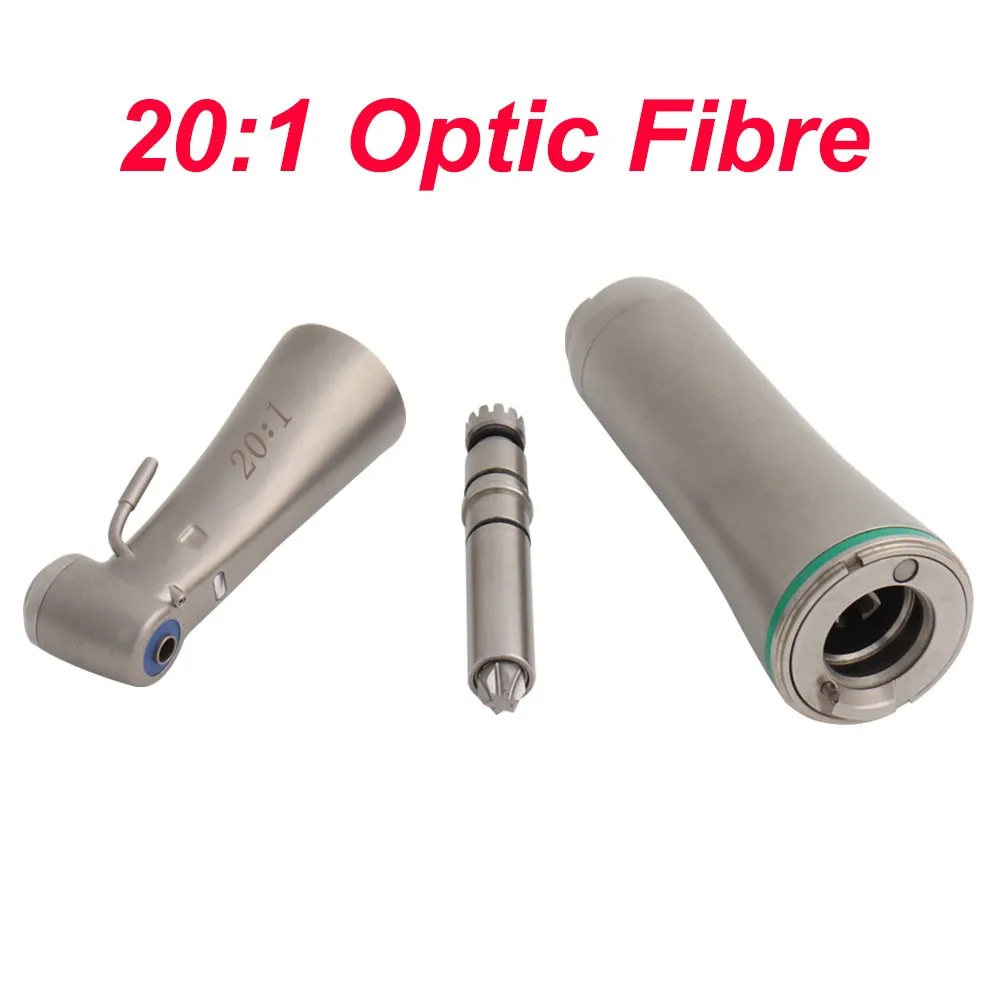 

Dental Optic Fibre 20:1 Contra Angle Head Low Speed Handpiece Blue Ring X-DSG20L Handle Cartridge Shaft Push Cap