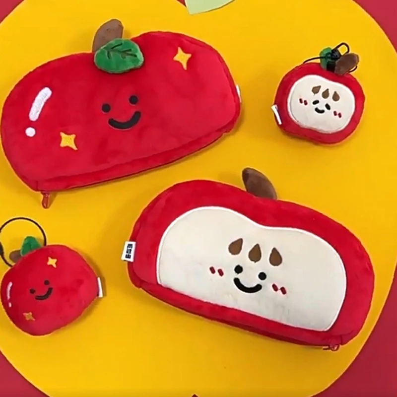 1 Piece Apple Large Capacity Cosmetic Bag New Plush Pen Bag Double Sided Portable Stationery Organizer