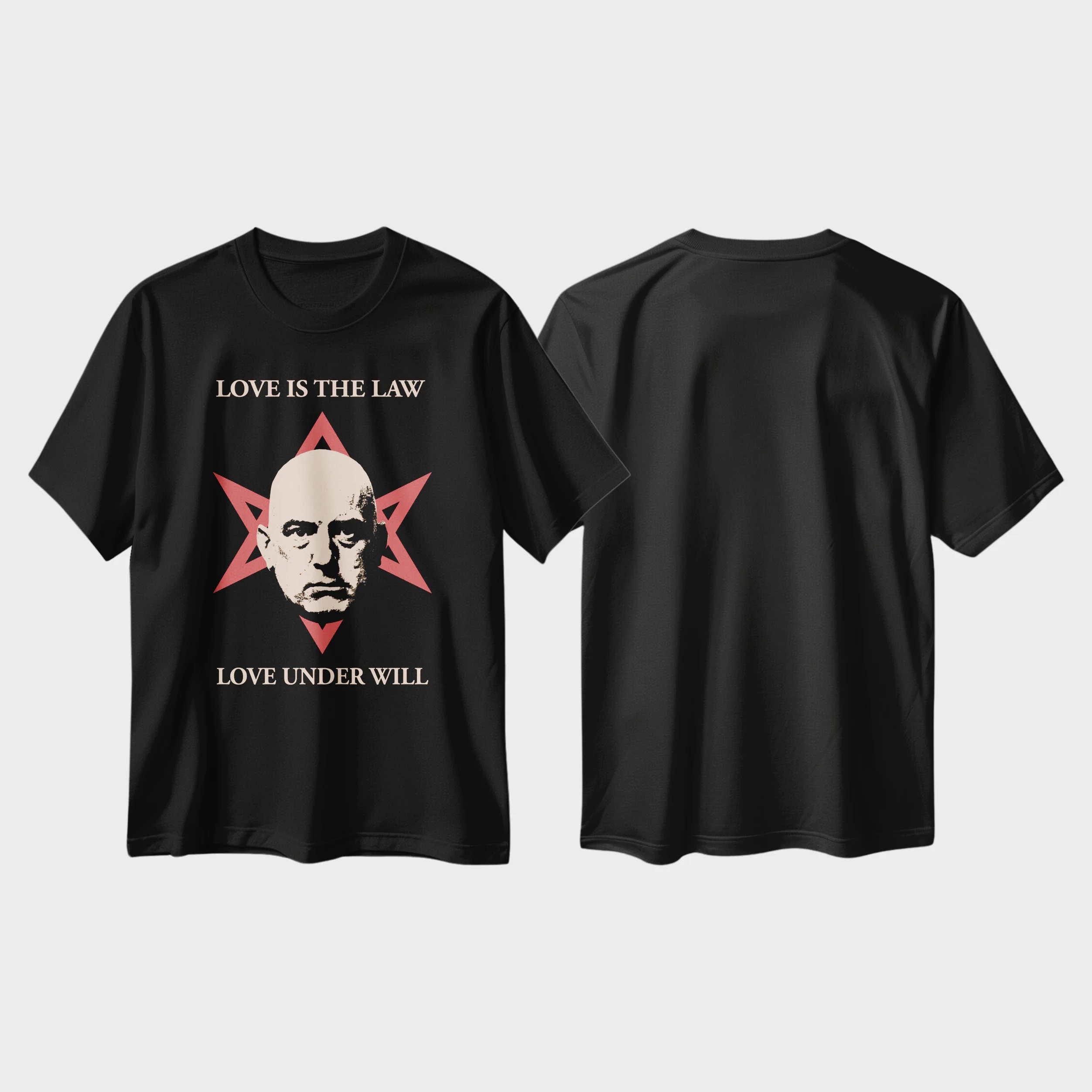 

Funny T-shirt Aleister Crowley Love Is The Law Cotton Vintage Round Neck Hip Hop Men Women Streetwear Tees Short Sleeve