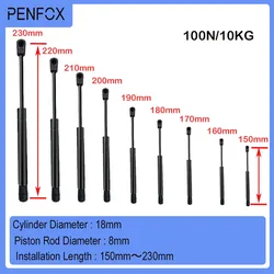 Barras de puntal universales, amortiguador de resorte de Gas, barra de soporte de elevación hidráulica, máquina de cama de coche RV, 150mm-230mm, 100N/10KG, 1 unidad