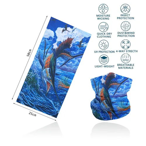 Imagen 2 del producto Polaina de cuello con patrón de escamas de pescado para tubo de pesca, bufanda para ciclismo, senderismo, correr, protección UV, Bandana facial, diadema para hombre, pasamontañas