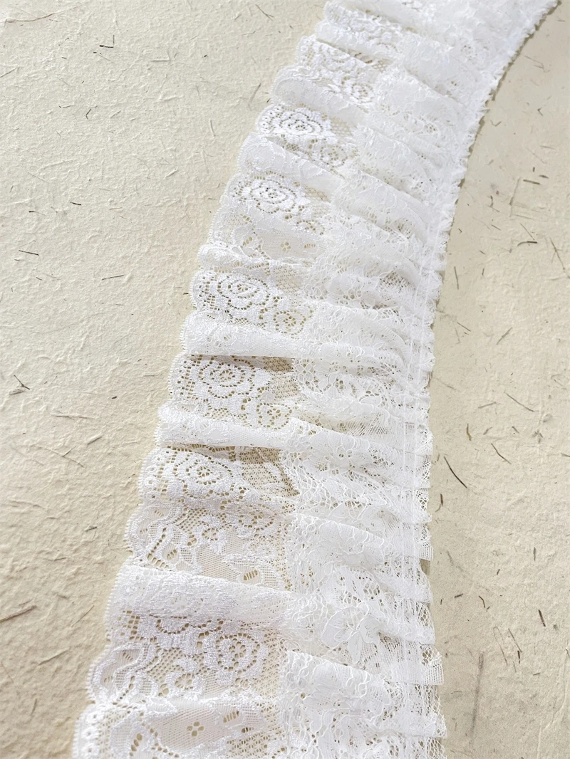 1M/lot 14cm Ronmatic White 2Layer Pleated Lace Trimming Curtain Home Decoration Dress Lace Accessory X1496