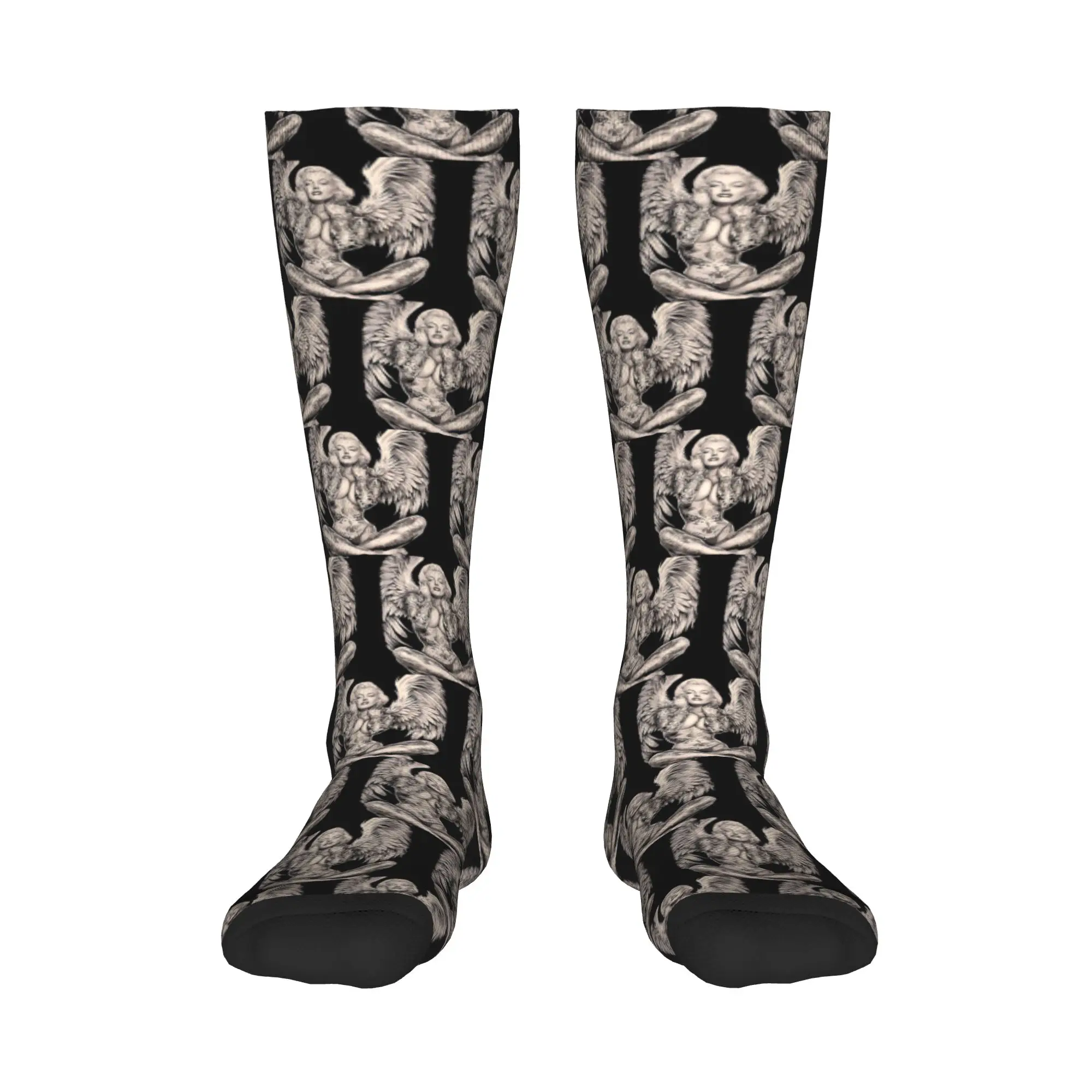 

All Seasons Crew Stockings Marilyn Vintage Abstract Tattooed Angel Socks Harajuku Crazy Long Socks Accessories for Men Women