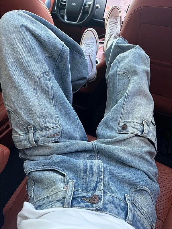 

American Casual Vintage Washed Denim Pants Women's Loose High Waist Wide Leg Jeans Spring Summer New Style Versatile Streetwear