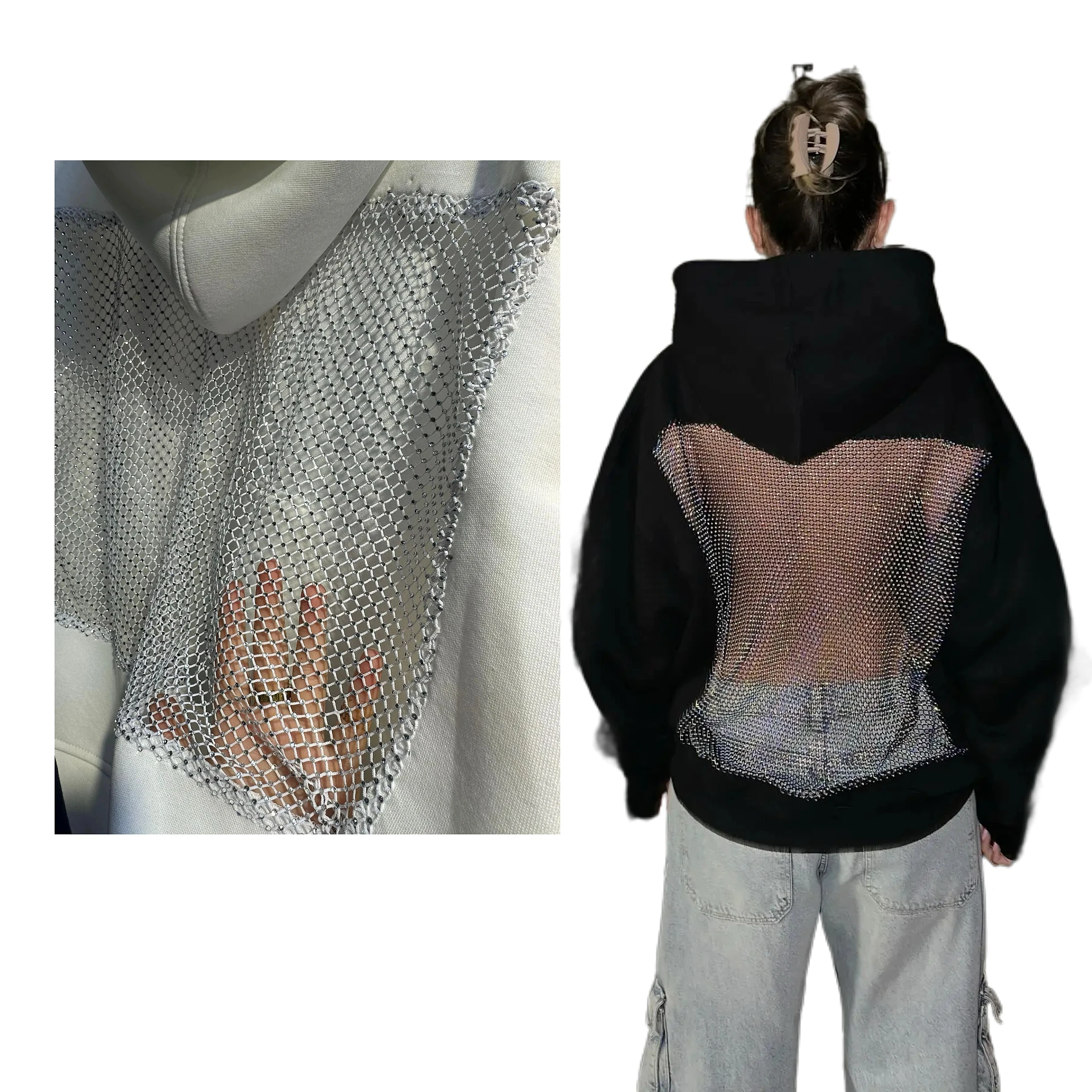 

Y2K Одежда Готическая Сексуальная Полая Сетчатая Толстовка Модный Полупрозрачный Пуловер Толстовка Повседневная Куртка С Длинными Рукавами Женская Уличная Одежда